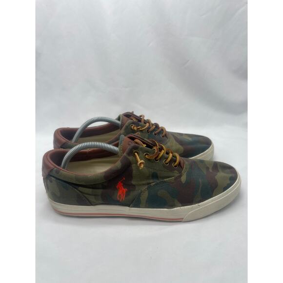 Mens Polo Ralph Lauren Vaughn Canvas Sneakers Green Camo Red Pony Size 12 D - Picture 4 of 10